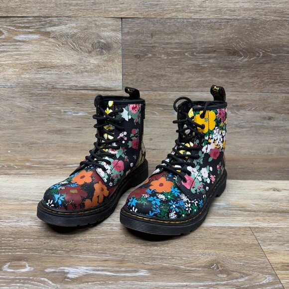 Dr. Martens 1460 J Black Leather Floral Combat Boots Women's Size 5 - Picture 1 of 6